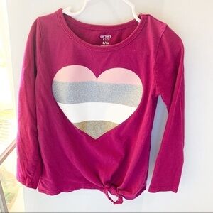 Carter’s Kid Girls Heart print-tie front top. Dark Fuchsia. Size 6-6x.